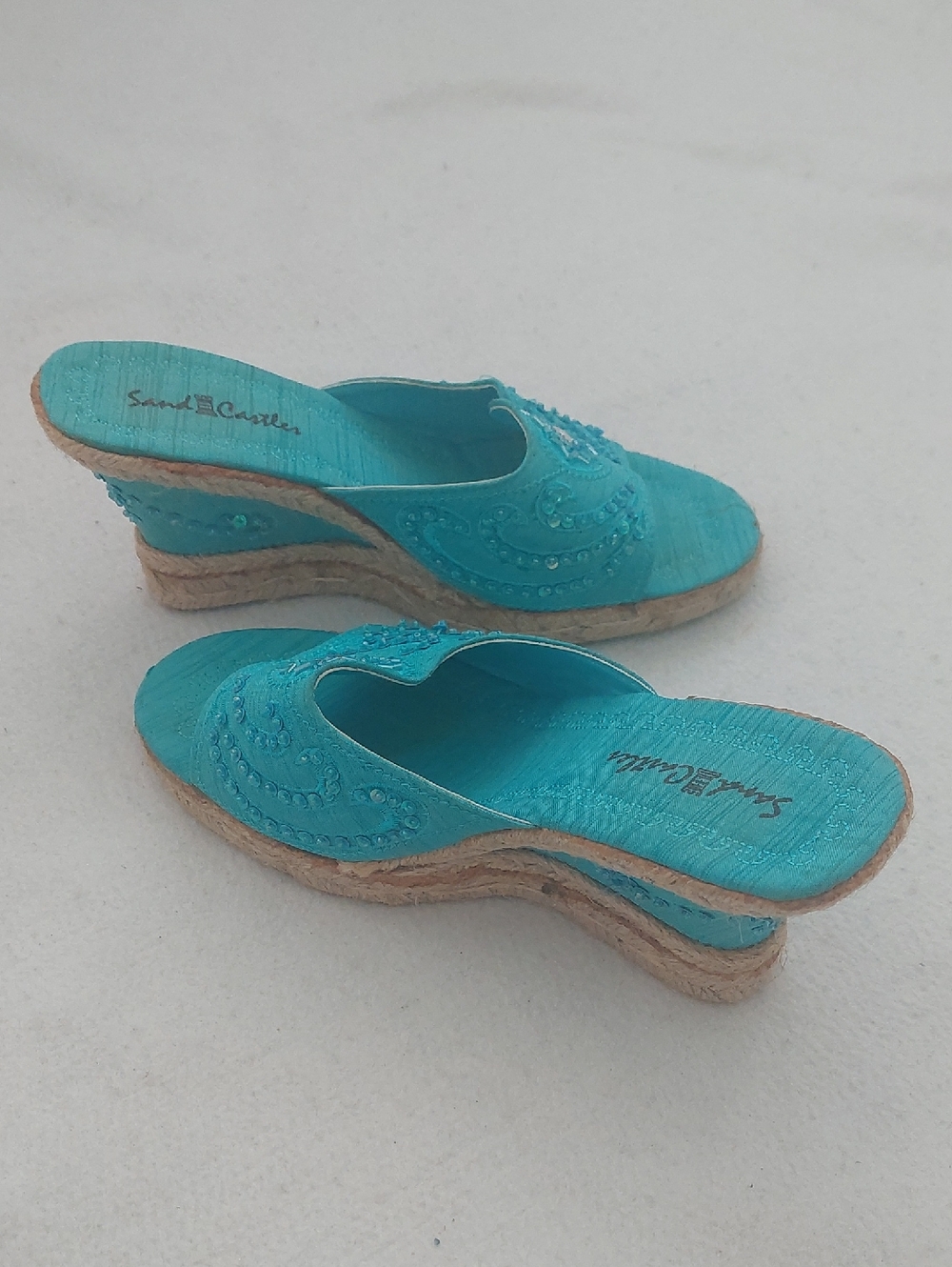 SAND CASTLES Wedge Heel Embellished Sandals NWOT - Picture 5 of 13